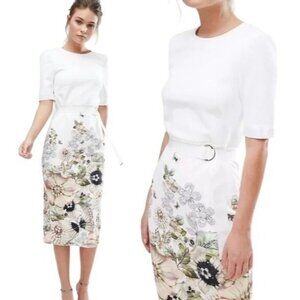 Ted Baker Dress Women Size 8 Ivory Layli Gem Garden Floral Butterfly Bodycon